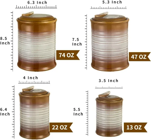 Miniatura 2 de Juegos de tarros de almacenamiento de alimentos de cerámica Nihow: recipiente con tapa de cerámica hermética para Marrón