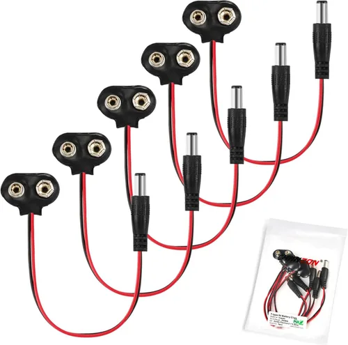 CHANZON UL Wires 9 V Conector de batería Arduino Power Clip de cuero con centro positivo 0.083 in x 0.217 in Macho 5 Pack Jack T-Type para Arduino
