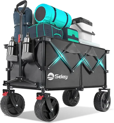 Miniatura 9 de Sekey Carritos Vagones Plegables de 220L con Ruedas Grandes Todo Terreno para Playa, Vagón Plegable de Trabajo Pesado con Portavasos, Vagón Plegable
