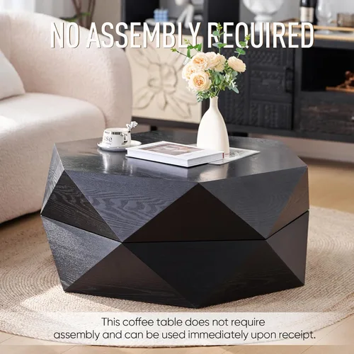 Miniatura 2 de Mesa de centro de almacenamiento de 36.61 pulgadas, moderna mesa de centro de madera rústica con chapa de madera maciza, mesa de té grande y única
