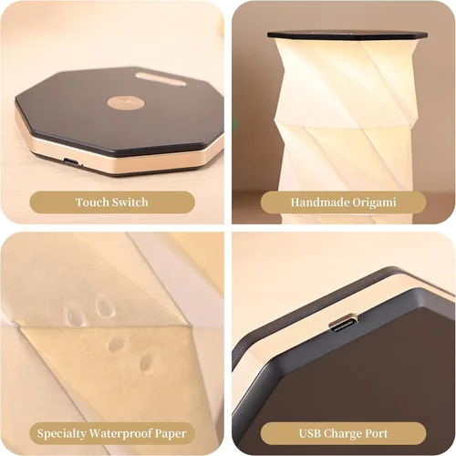 Miniatura 10 de Lámpara portátil de regalo de viaje con atenuador táctil, lámpara de viaje de luz cálida, lámpara de papel plegable, lámpara de mesa de batería