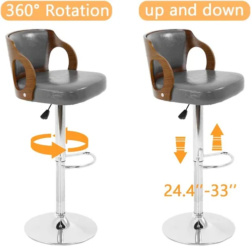 Miniatura 8 de BestOffice Taburete de bar de altura de mostrador Juego de 2 taburetes de bar modernos giratorios de altura ajustable de cuero PU taburetes de bar