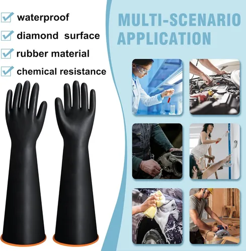 Miniatura 7 de 22" Guantes de látex resistentes a los productos químicos reutilizables, guante de goma largo resistente de trabajo para lavar platos, guante