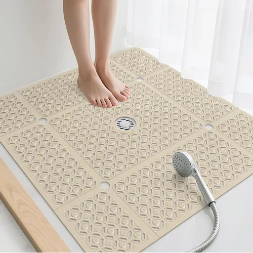 Miniatura 9 de Yolife Tapete de ducha cuadrado, 27 x 27 pulgadas, tapete de ducha grande con orificio de drenaje central, tapete de ducha antideslizante de TPE