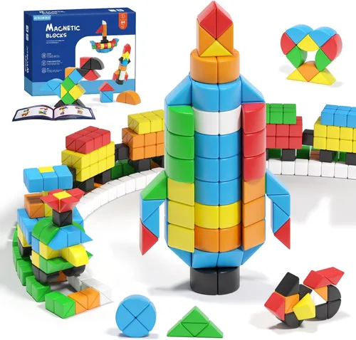 Hiwawind 84 bloques magnéticos, juguetes para niños y niñas de 3 años, juguetes sensoriales para niños con autismo, juguetes Montessori preescolares