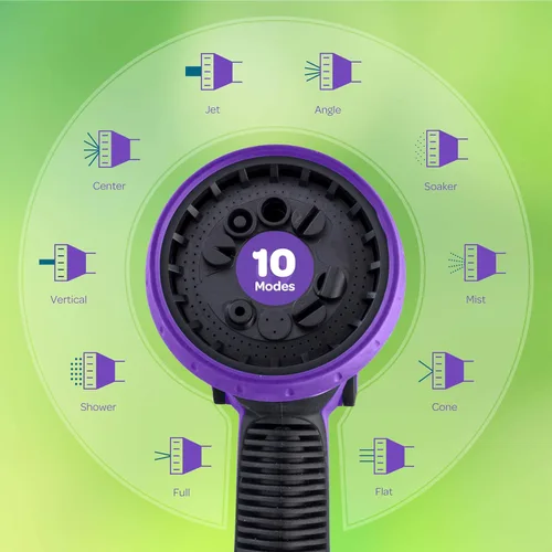 Miniatura 3 de Boquilla de manguera [Morada] Rociador de manguera resistente con 10 patrones de riego ajustables. Diseño de control con pulgar, empuñadura Púrpura