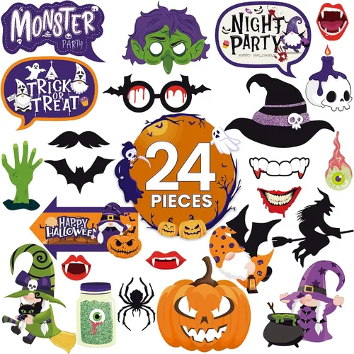 Miniatura 3 de KatchOn, Juego de accesorios para cabina de fotos de Halloween, paquete grande de 24, accesorios de fotos de Feliz Halloween para sesión de fotos