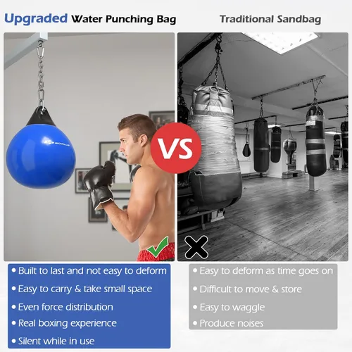 Miniatura 7 de Goplus Bolsa de Agua Aqua, Bolsa de Boxeo Pesada de 180 Libras de 21 Pulgadas / 110 Libras de 18 Pulgadas con Cadena Metálica Ajustable, Manguera