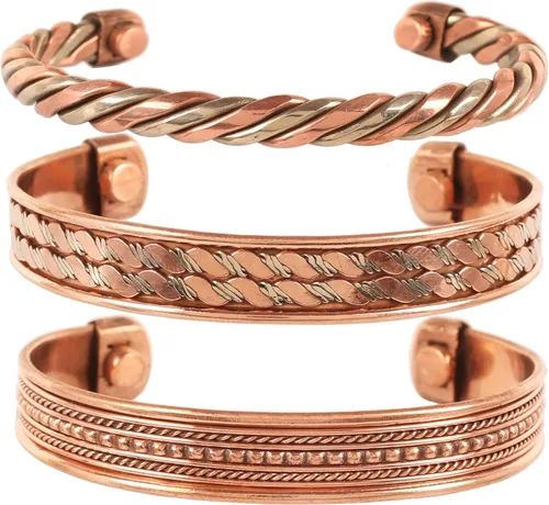 Miniatura 25 de Pulseras de cobre Touchstone regalo para hombres y mujeres joyería magnética 100% pura y sólida ajustable juego de pulseras hechas a mano