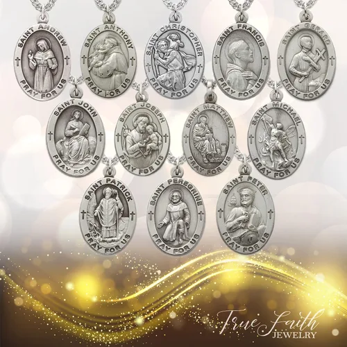Miniatura 3 de True Faith Jewelry Customizable Sterling Silver Oval Patron Medal 78 Inch