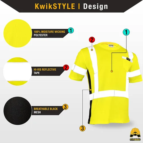 Miniatura 3 de KwikSafety - Charlotte, NC - Camisa de seguridad de manga corta OPERATOR [cinta reflectante sólida] Clase 2 Cumple con ANSI OSHA Cinta básica