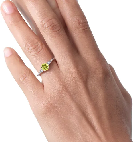 Miniatura 18 de Gem Stone King Anillo de compromiso de 3 piedras preciosas redondas de oro blanco de 10 quilates con piedra natal de 0.236 in con piedra natal