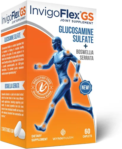 INVIGOFLEX® GS - Sulfato de glucosamina (sin mariscos, sin sodio y seguro para vegetarianos) sin OMG, sin gluten, con Boswellia Serrata - Suplemento