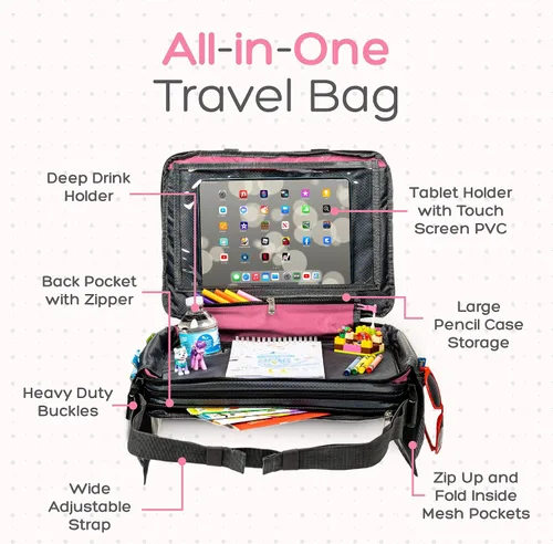 Miniatura 3 de BE Family Travel Kids - Bandeja de viaje para asiento de automóvil, accesorios de automóvil para niños, bandeja de aperitivos para asiento de Rosa