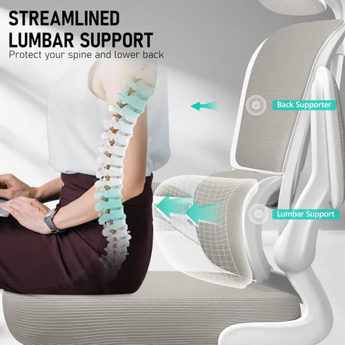 Miniatura 3 de BESTFAIR Silla de oficina ergonómica de respaldo alto, silla de escritorio de malla transpirable con soporte lumbar, reposacabezas ajustables