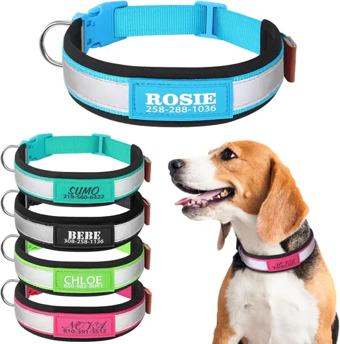 Miniatura 7 de Collar de perro personalizado, collar de identificación personalizado con nombre de mascota y número de teléfono, collar de nailon reflectante