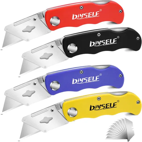 DIYSELF Paquete de 4 cuchillos utilitarios, cortadores de caja para fines ligeros, cuchillo de afeitar, cuchillo cortador de caja para dibujos