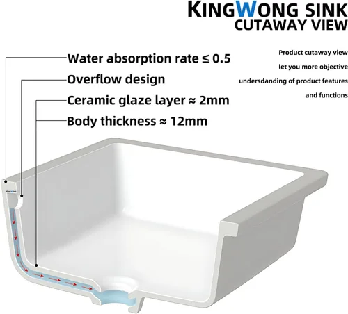 Miniatura 8 de Lavabo de Tocador de Baño de 16 Pulgadas, Lavabo Pequeño de Montaje Inferior para Baño, Lavabo Rectangular de Porcelana Blanca para Gabinete 15.75