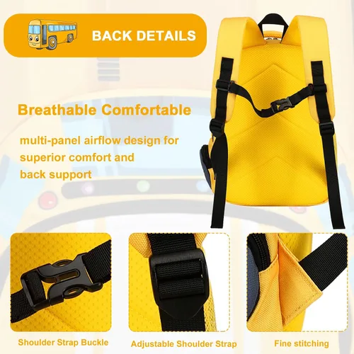 Miniatura 4 de LEDAOU Mochila escolar para niños y niñas con correa para el pecho, Autobús Amarillo, Mochilas Daypack