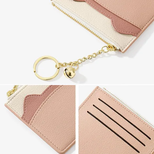 Miniatura 31 de Tarjetero delgado con bloqueo RFID, billetera de bolsillo pequeño, con cremallera Keychian para monedero, monedero y tarjetero para mujeres y hombres