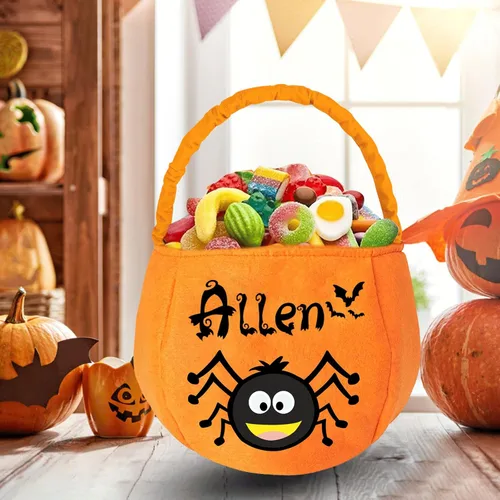 Miniatura 6 de Cubo de Halloween personalizado con nombre personalizado para trucos o tratos, bolsa de dulces personalizada para niños, bolsas de mano grandes