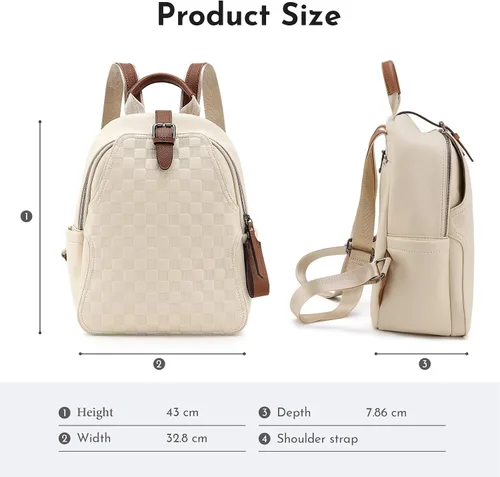 Miniatura 3 de Mochila pequeña para mujer, bonita mochila a cuadros de piel sintética para mujer, mochila ligera para el hombro, escuela y viajes, Negro