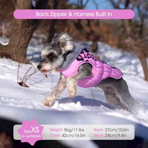 Miniatura 4 de FUAMEY - Abrigo de invierno para perro, chaqueta con cremallera y arnés, chaleco acolchado, reflectante, impermeable, para perros pequeños, medianos