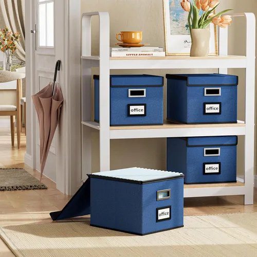 Miniatura 2 de Cajas Organizadoras de Archivos Decorativas para Oficina Almacenamiento de Documentos con Tapas, Cajas Coleccionables de Lino Portátiles para Azul