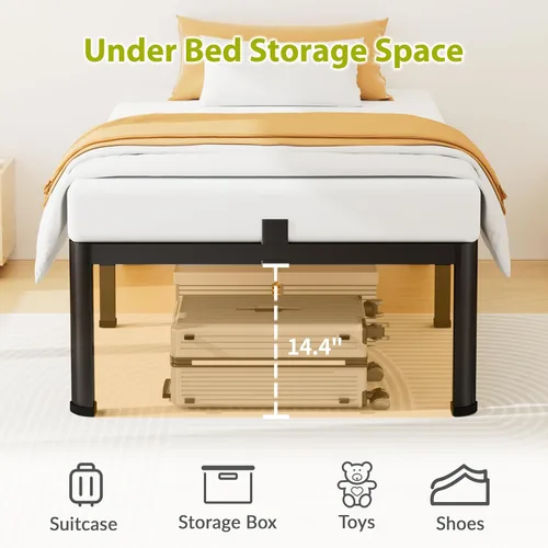 Miniatura 5 de Superay Marco de Cama de Plataforma de Metal Tamaño Twin de 16 Pulgadas con Esquinas Redondas, Espacio de Almacenamiento Debajo del Marco de Cama