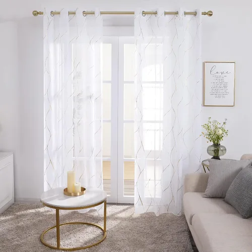Miniatura 9 de Deconovo Cortinas Semi Transparentes 2 Paneles, 52A x 84L Pulgadas Cada Una, Gasa con Ojales en la Parte Superior, Filtrante de Luz Privacidad