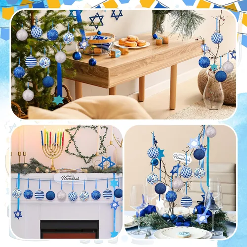 Miniatura 5 de 12 Piezas 1.97 Pulgadas Adorno de Bola de Janucá para Árbol Estrella de David Adorno de Bola de Janucá Adornos de Bola de Janucá Colgante Decoración