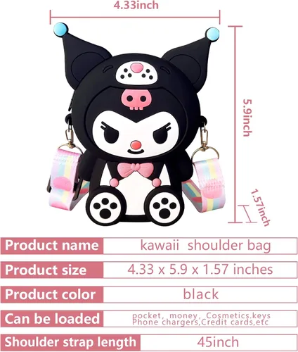 Miniatura 5 de CZZLYJ Kuromi Kuromi Bag Kuromi de dibujos animados Kawaii Bolso de hombro lindo Kuromi Wallet My Melody Anime Monedero Regalos de cumpleaños, Negro