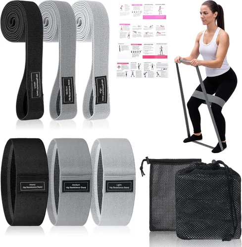 Miniatura 8 de Kifmurase 6PCS Fabric Resistance Bands for Legs, 3 Strength Level Elastic Stretching Assist Band with Portable Bag, Non-Slip Workout Bands for