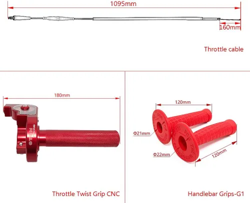 Miniatura 2 de 7/8 pulgadas 0.866 in acelerador Twist Grip CNC aluminio con cable de acelerador y agarre de manillar para 50cc 125cc 150cc 250cc Dirt Bike Rojo