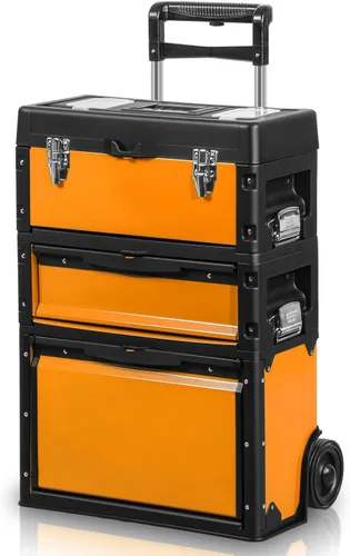 Miniatura 9 de Auto Dynasty Caja de herramientas apilable de 3 niveles, caja de herramientas rodante 3 en 1 de 19.5 pulgadas con ruedas, organizador de caja