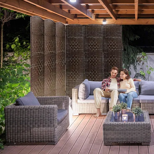 Miniatura 2 de Divisor de habitación plegable de 6 pies con fibra tejida de diamante, divisores de habitación portátiles para interiores y separadores para Marrón