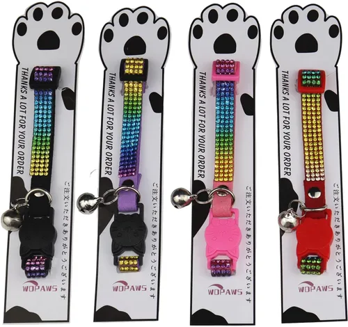 Miniatura 6 de Collar de gato Breakaway Bling Diamond Rhinestone con campana ajustable para gatos y gatitos niña niño (rosa)