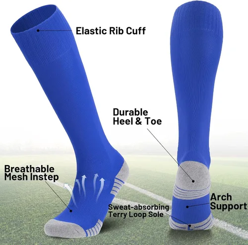 Miniatura 4 de Ultrafun 4 pares de calcetines de fútbol acolchados hasta la rodilla para hombres, jóvenes y niños