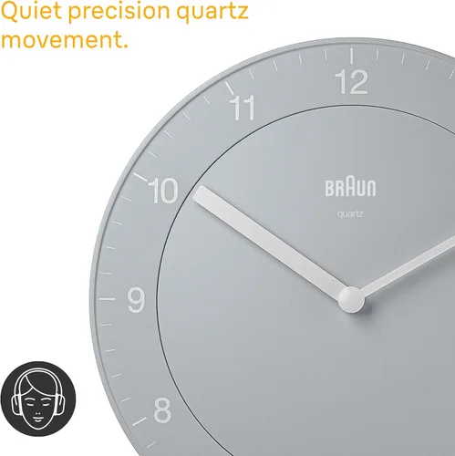 Miniatura 3 de Braun Reloj de pared analógico clásico con movimiento de cuarzo silencioso, fácil de leer, 7.9 in de diámetro en gris, modelo BC06G.