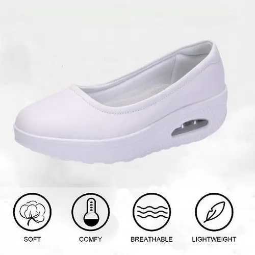 Miniatura 3 de Mocasines de cuña para mujer, cómodos zapatos de suela gruesa con amortiguación de aire, plataforma antideslizante, zapatos de enfermería de cuero