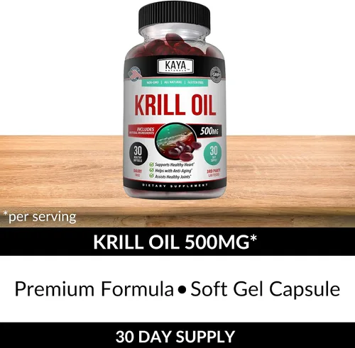 Miniatura 5 de Kaya Naturals - Aceite de krill antártico de 500 mg con Omega 3, EPA, DHA, fosfolípidos y suplemento de astaxantina - Vitamina para el cerebro