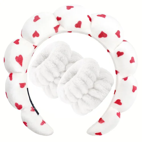 Miniatura 38 de Zkptops Diadema de Spa para Lavar la Cara Muñequera Esponja Maquillaje Cuidado de la Piel Diadema de Tela de Rizo Burbuja Suave Prepárate Diadema