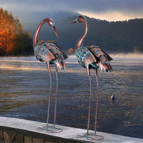 Miniatura 4 de chisheen Estatuas de jardín de grúa para exteriores, decoración de jardín de garza de metal, escultura de pájaro, decoración para patio exterior