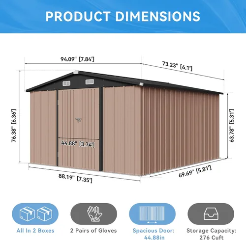 Miniatura 3 de Aoxun Cobertizo de almacenamiento para exteriores de 8 x 6 pies, cobertizo de metal con puertas bloqueables y rejillas de ventilación, cobertizo