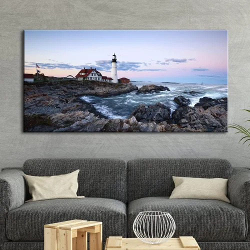 Miniatura 2 de Wieco Art Portland Lighthouse - Lienzo decorativo para pared, diseño de paisaje marino, puesta de sol, playa, paisaje, pinturas para sala de estar