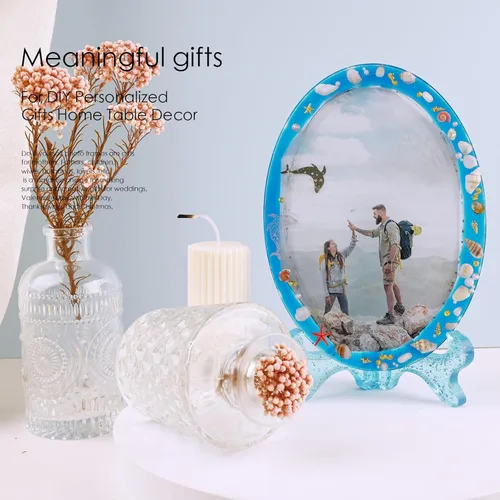 Miniatura 5 de Molde de resina para marco de fotos, moldes de silicona con soporte, moldes de marco rectangular y ovalado para fundición de resina, marco de fotos