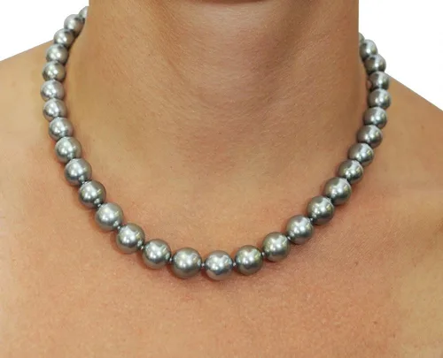 Miniatura 3 de THE PEARL SOURCE 14K Gold 9-11mm AAAA Quality Round Genuine Silver White Tahitian South Sea Cultured Pearl Necklace in 16" Choker Length for Women