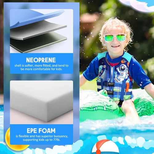 Miniatura 2 de Chaleco de natación para niños pequeños, chaqueta flotante para niños de 20-30-40-50 libras para niñas y niños para navegar, piscina, playa, Espacio