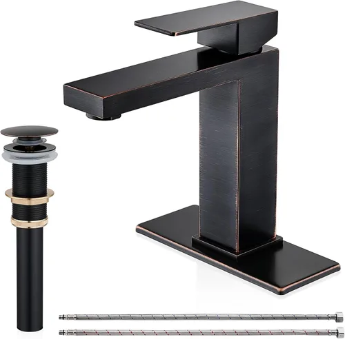 Miniatura 11 de AVSIILE llave de baño dorada cepillada, llave de baño dorada de un solo agujero, llave moderna de una sola manija de acero inoxidable para fregadero