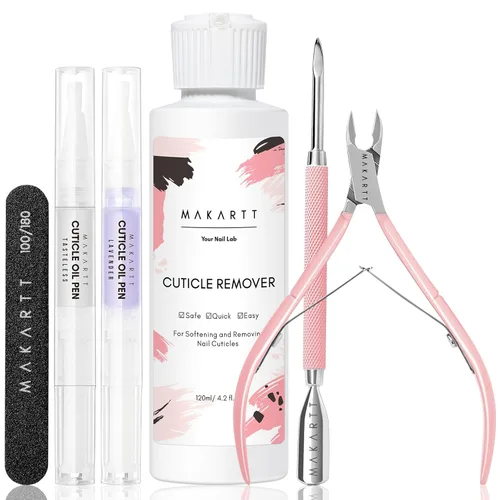Makartt Kit removedor de cutículas, kit de cuidado de uñas con bolígrafo de aceite para cutículas, cortador de cutículas, lima de uñas y líquido